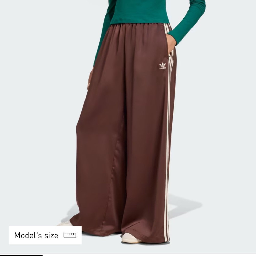 adidas satin wide leg Track Pants with White Side Stripes